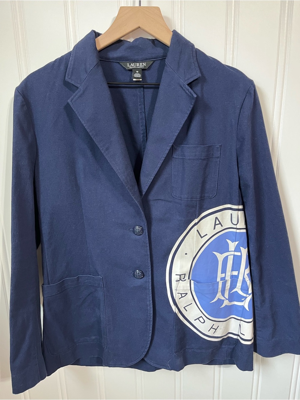 Lauren Ralph Lauren Logo Stretch Cotton Canvas Blazer Crest Graphic Women’s 10